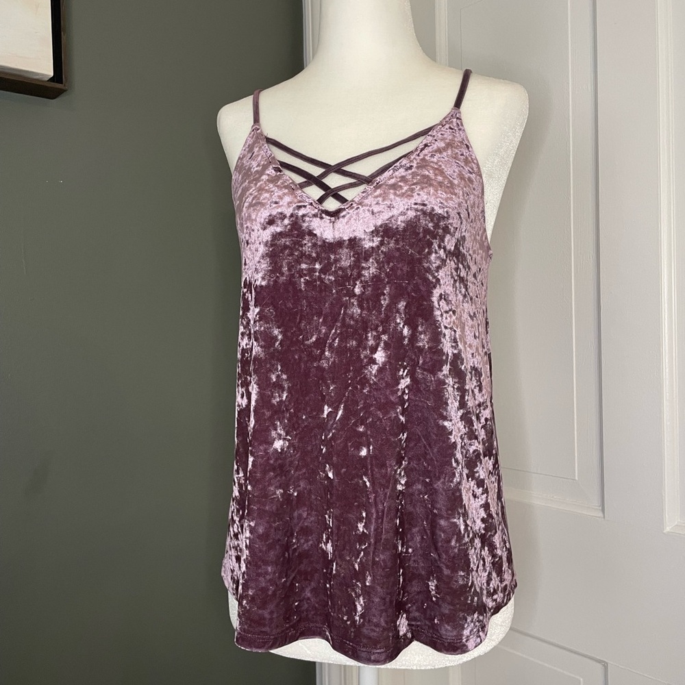 American Eagle Outfitters Crisscross Velvet Cami in Purple